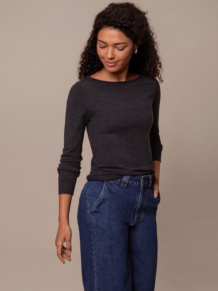 Celtic & Co. Boat Neck Fine Knit Merino Wool Jumper, Charcoal, Charcoal