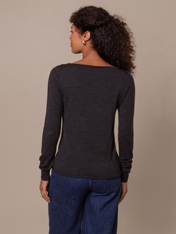 Celtic & Co. Boat Neck Fine Knit Merino Wool Jumper, Charcoal - view 2, Charcoal
