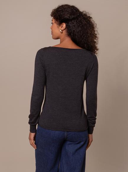 Celtic & Co. Boat Neck Fine Knit Merino Wool Jumper, Charcoal - view 2, Charcoal