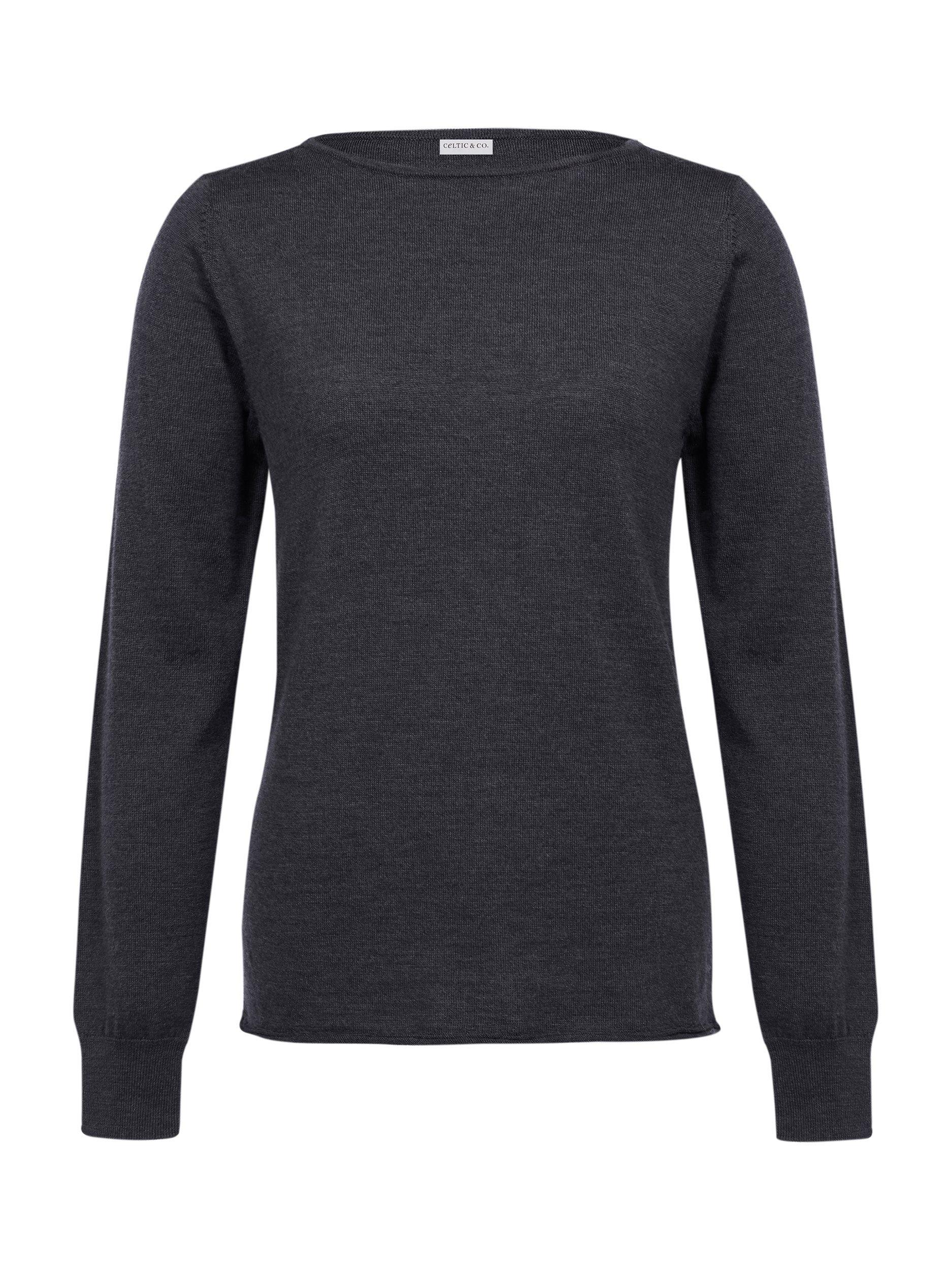 Product image 3 of 6, which shows Celtic & Co. Boat Neck Fine Knit Merino Wool Jumper, Charcoal, XS