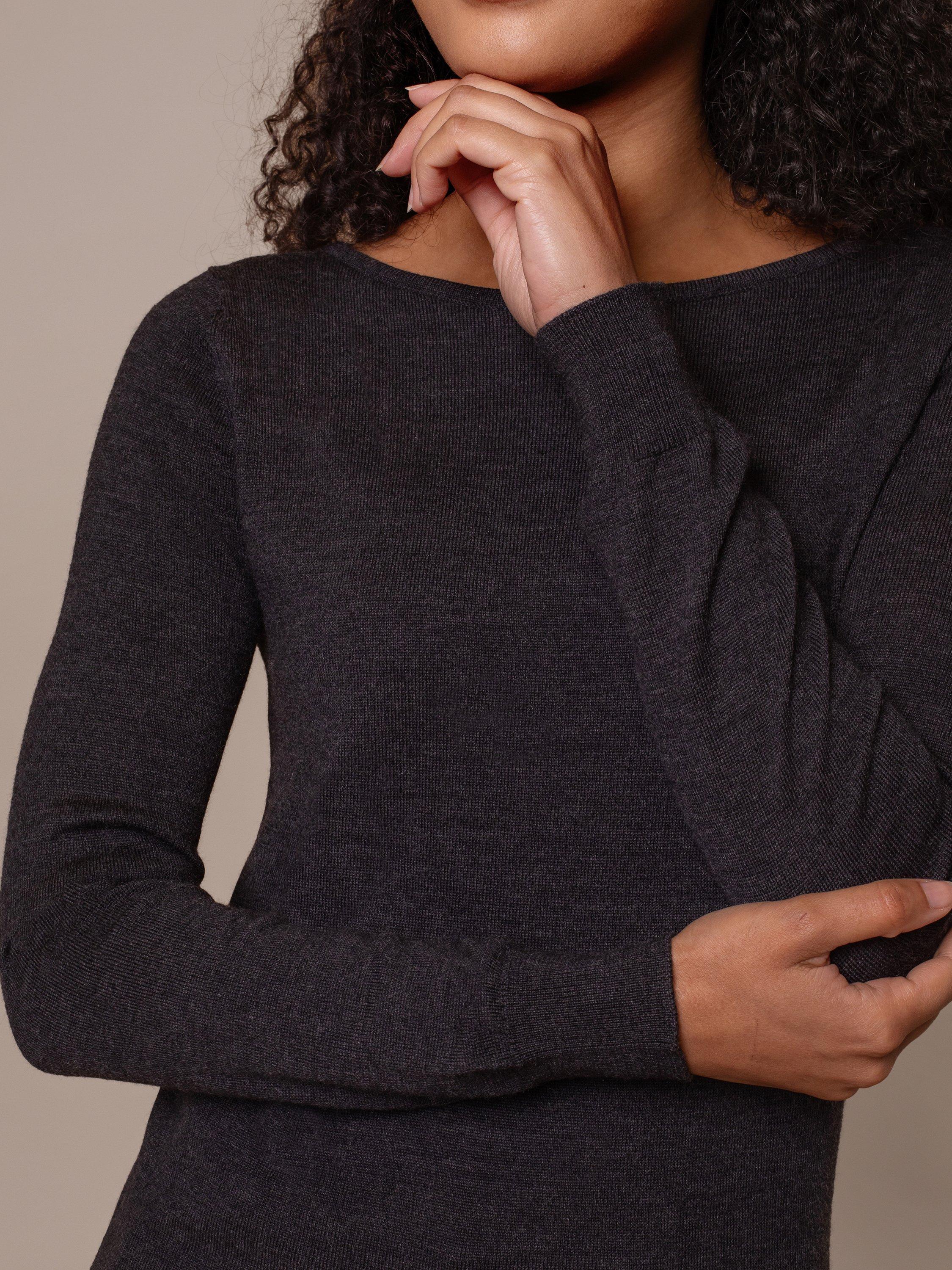 Product image 6 of 6, which shows Celtic & Co. Boat Neck Fine Knit Merino Wool Jumper, Charcoal, XS