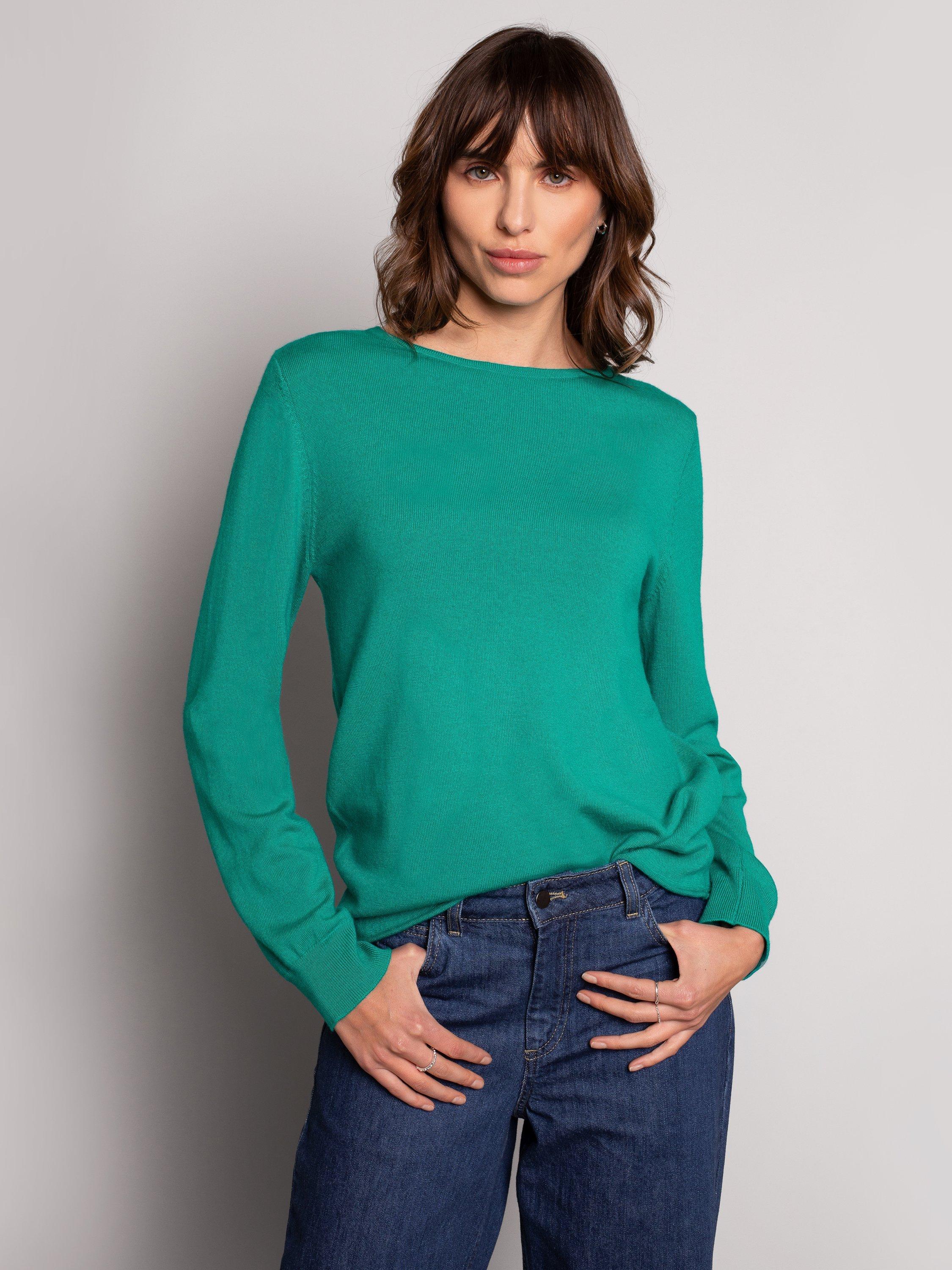 Product image 1 of 5, which shows Celtic & Co. Fine Knit Merino Wool Jumper, Sea Green, XS
