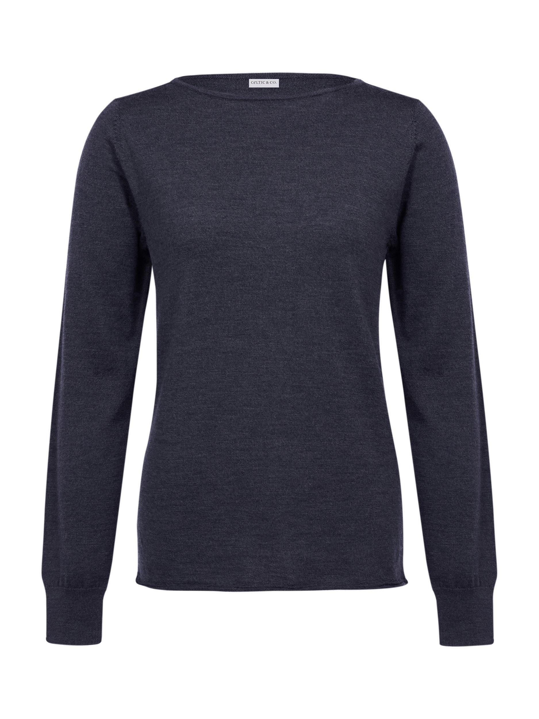 Product image 3 of 5, which shows Celtic & Co. Boat Neck Fine Knit Merino Wool Jumper, Dark Navy, XS
