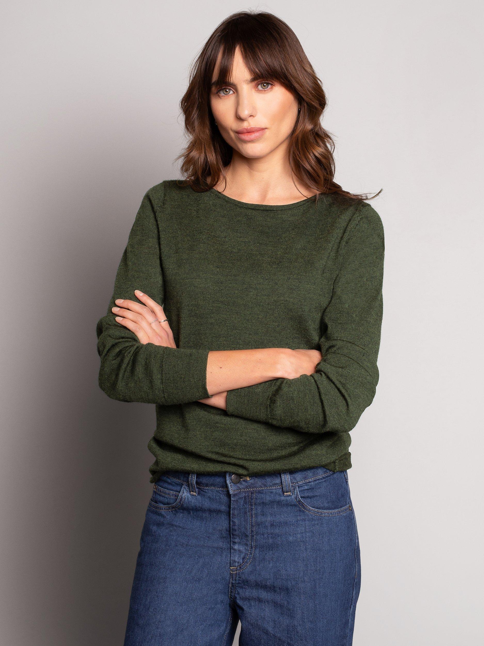 Product image 2 of 8, which shows Celtic & Co. Boat Neck Fine Knit Merino Wool Jumper, Olive, XS