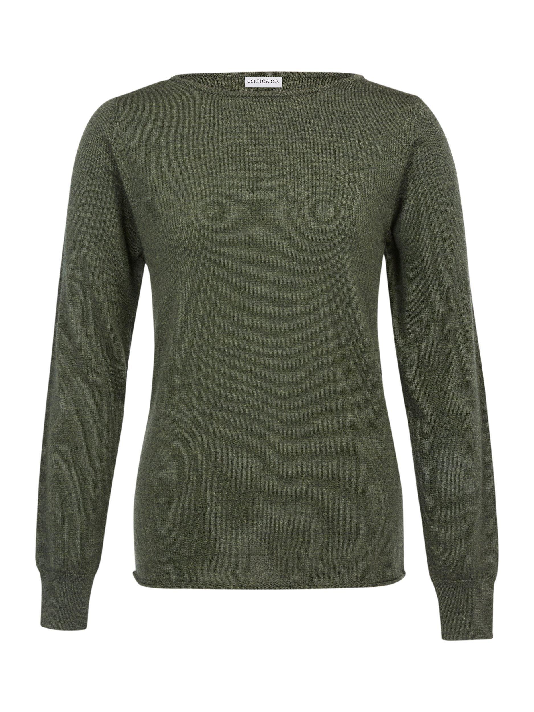 Product image 6 of 8, which shows Celtic & Co. Boat Neck Fine Knit Merino Wool Jumper, Olive, XS