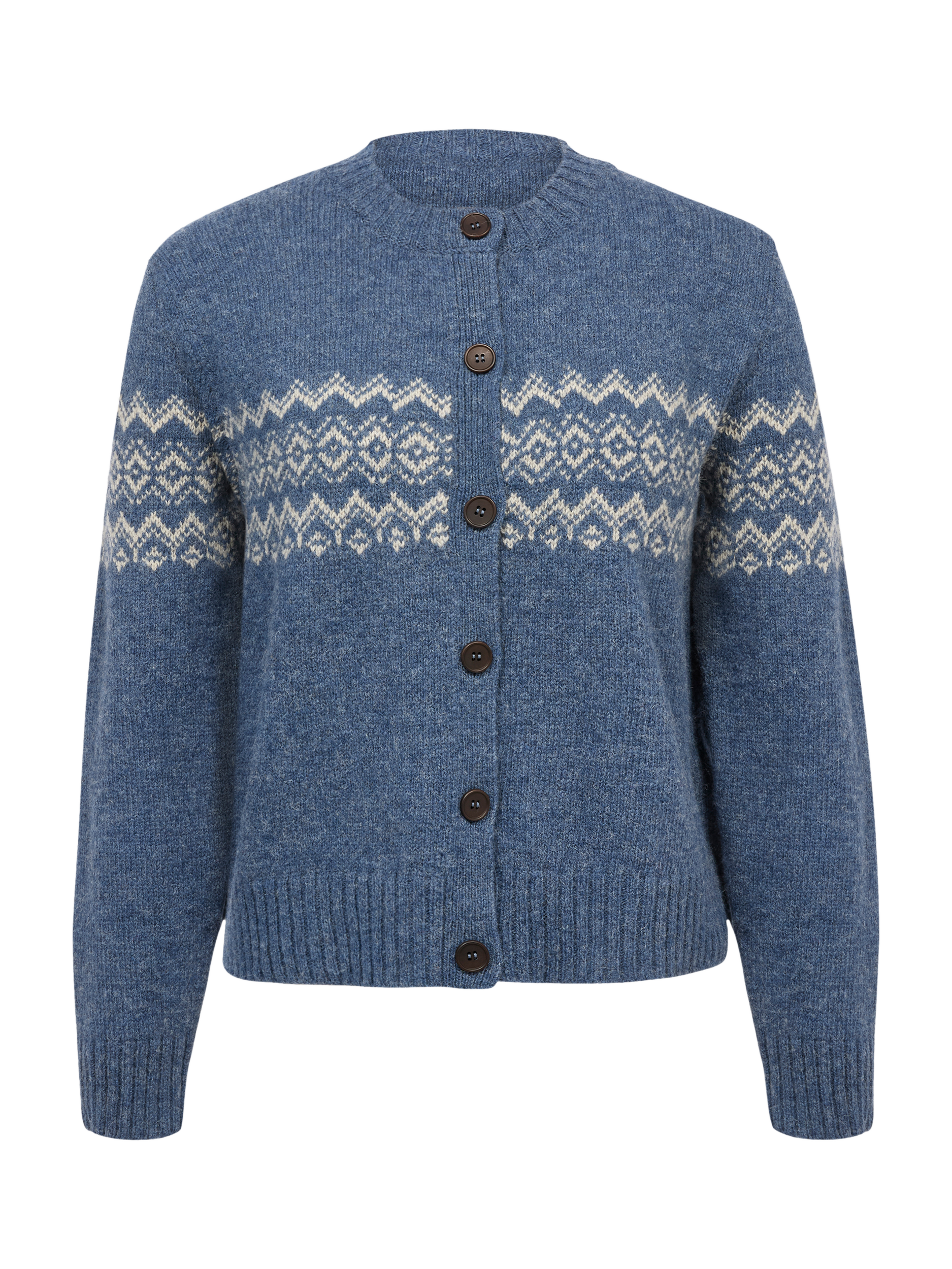 Product image 2 of 5, which shows Celtic & Co. Fair Isle Wool Cardigan, Indigo, XS