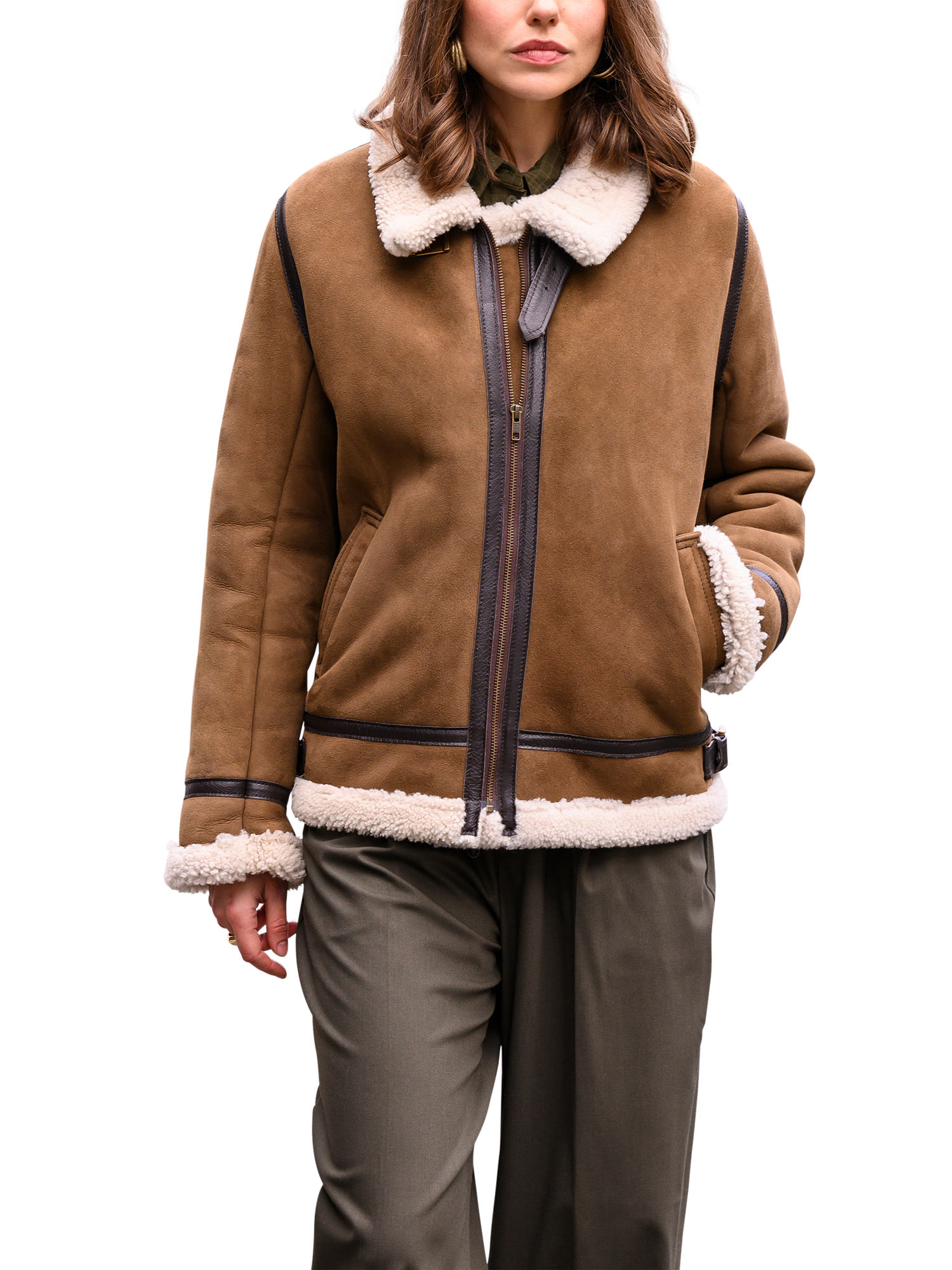 Cream boucle faux fur aviator jacket deals