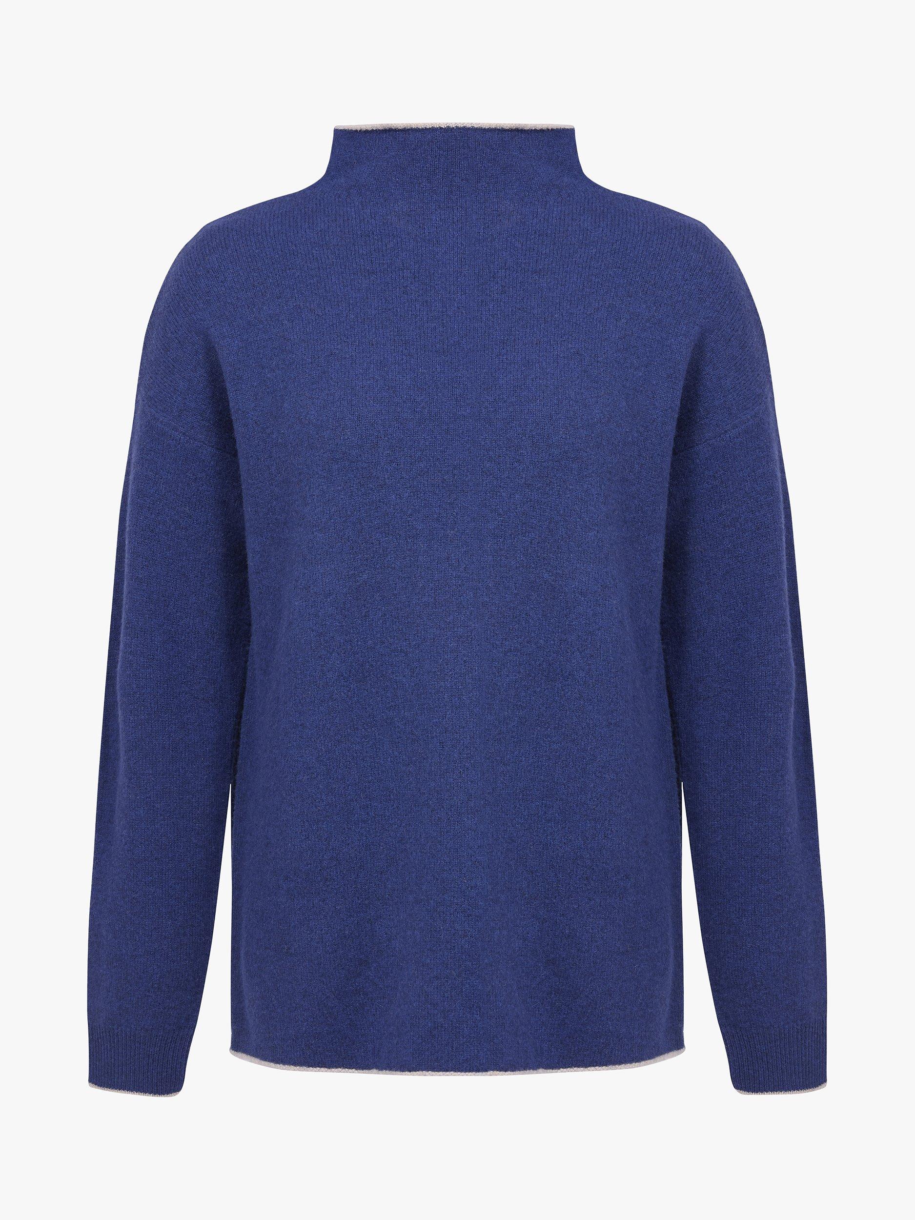 Product image 2 of 7, which shows Celtic & Co. Felted Funnel Neck Merino Wool Jumper, Blue Ink, XS