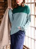 Celtic & Co. Felted Merino Wool Stripe Funnel Neck Jumper, Bottle Green