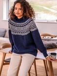 Celtic & Co. Float Stitch Fair Isle Funnel Neck Wool Jumper, Blue Ink