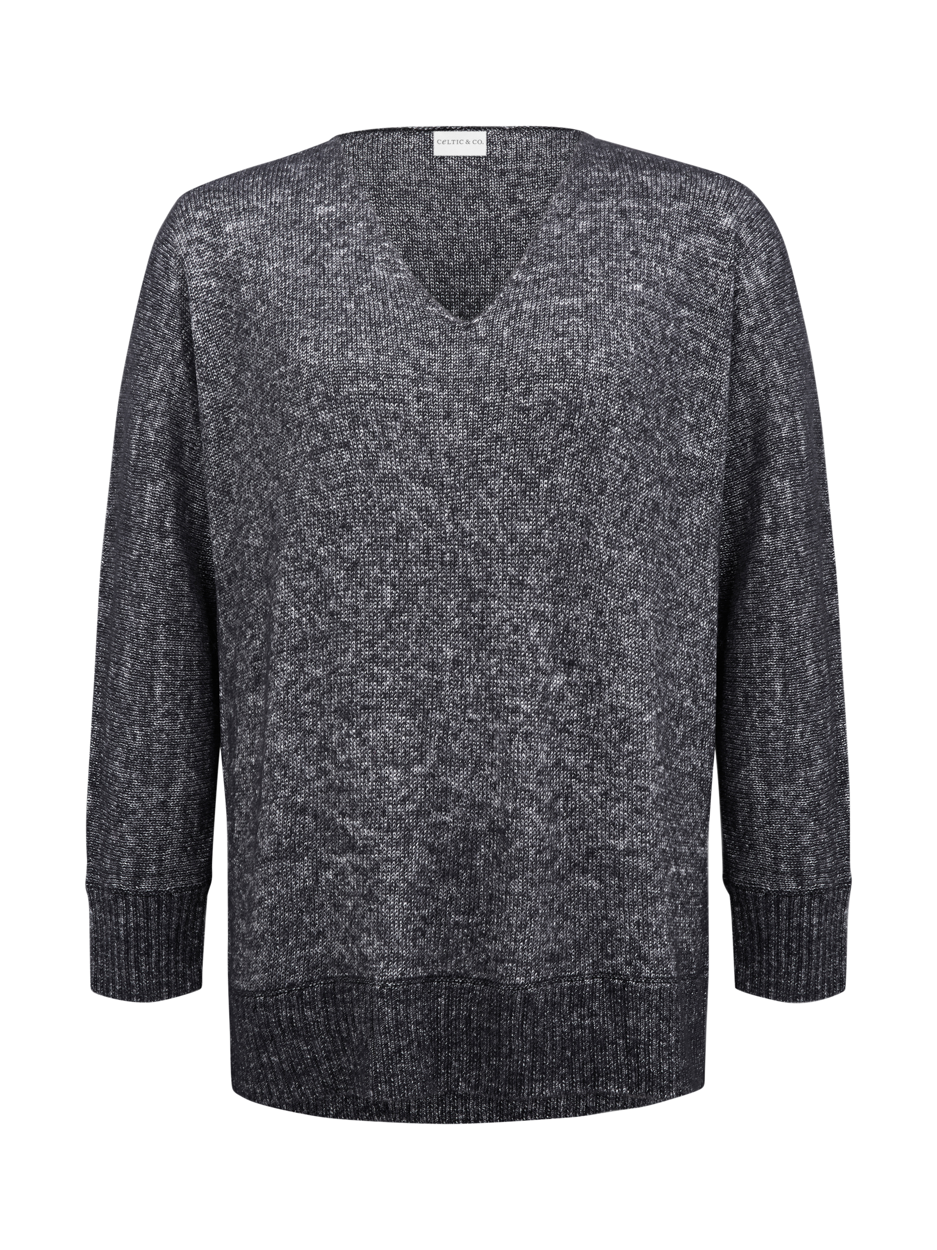 Product image 2 of 5, which shows Celtic & Co. Alpaca Blend Shimmer V-Neck Jumper, Charcoal, XS
