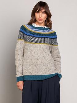 Celtic & Co. Statement Pure Donegal Wool Jumper, Oatmeal/Blue/Multi
