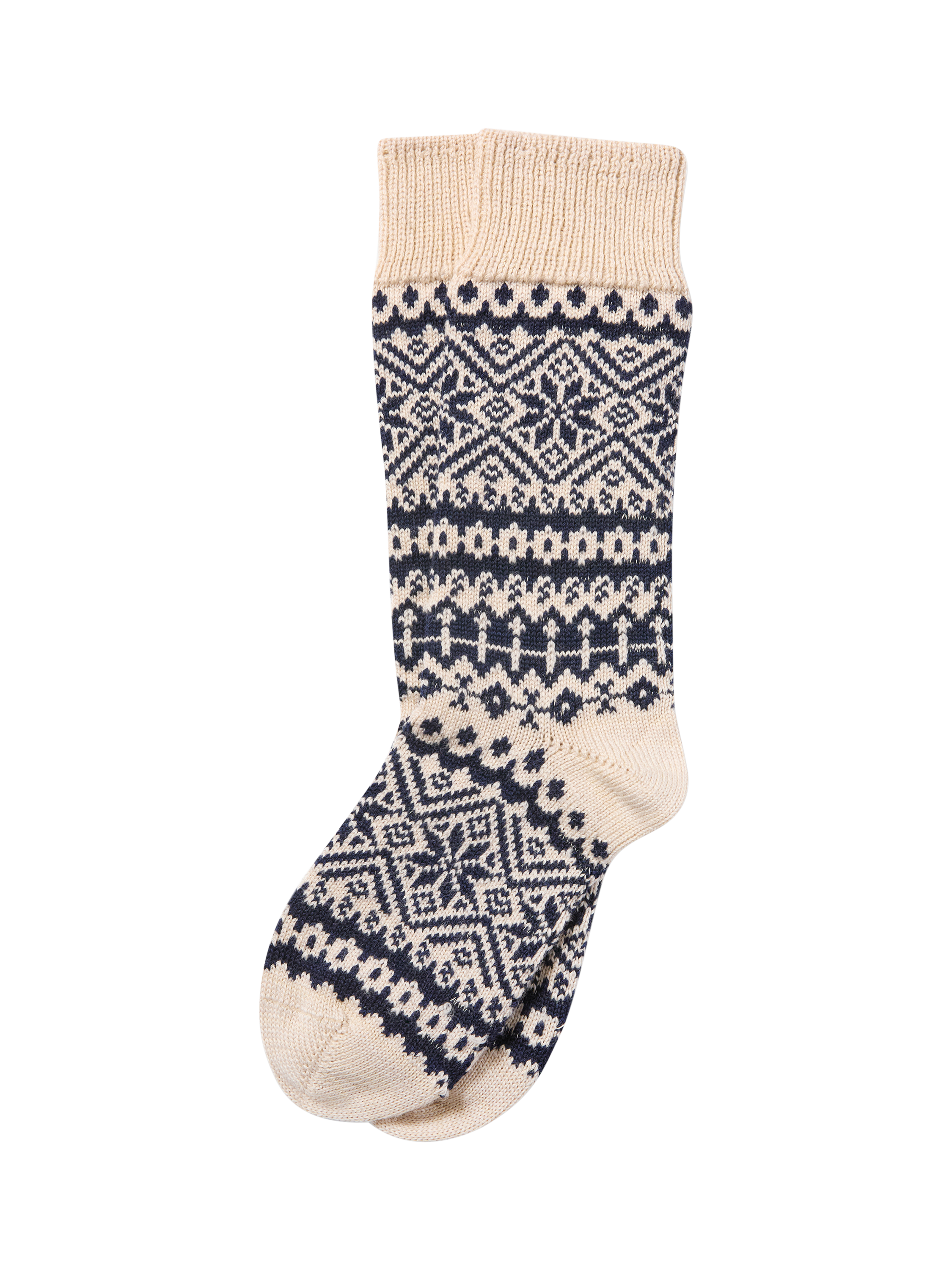 Product image 1 of 3, which shows Celtic & Co. Fair Isle Wool Blend Socks, Oatmeal, S