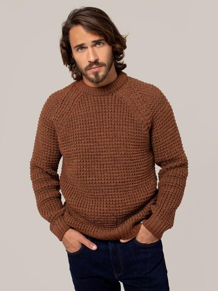 Celtic & Co. Waffle Stitch Crew Neck Wool Jumper, Burnt Sienna