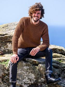 Celtic & Co. Waffle Stitch Crew Neck Wool Jumper - view 2, Burnt Sienna