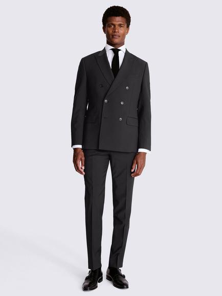 Moss Tailored Fit Wool Blend Performance Double Breasted Suit Jacket - view 2, Black