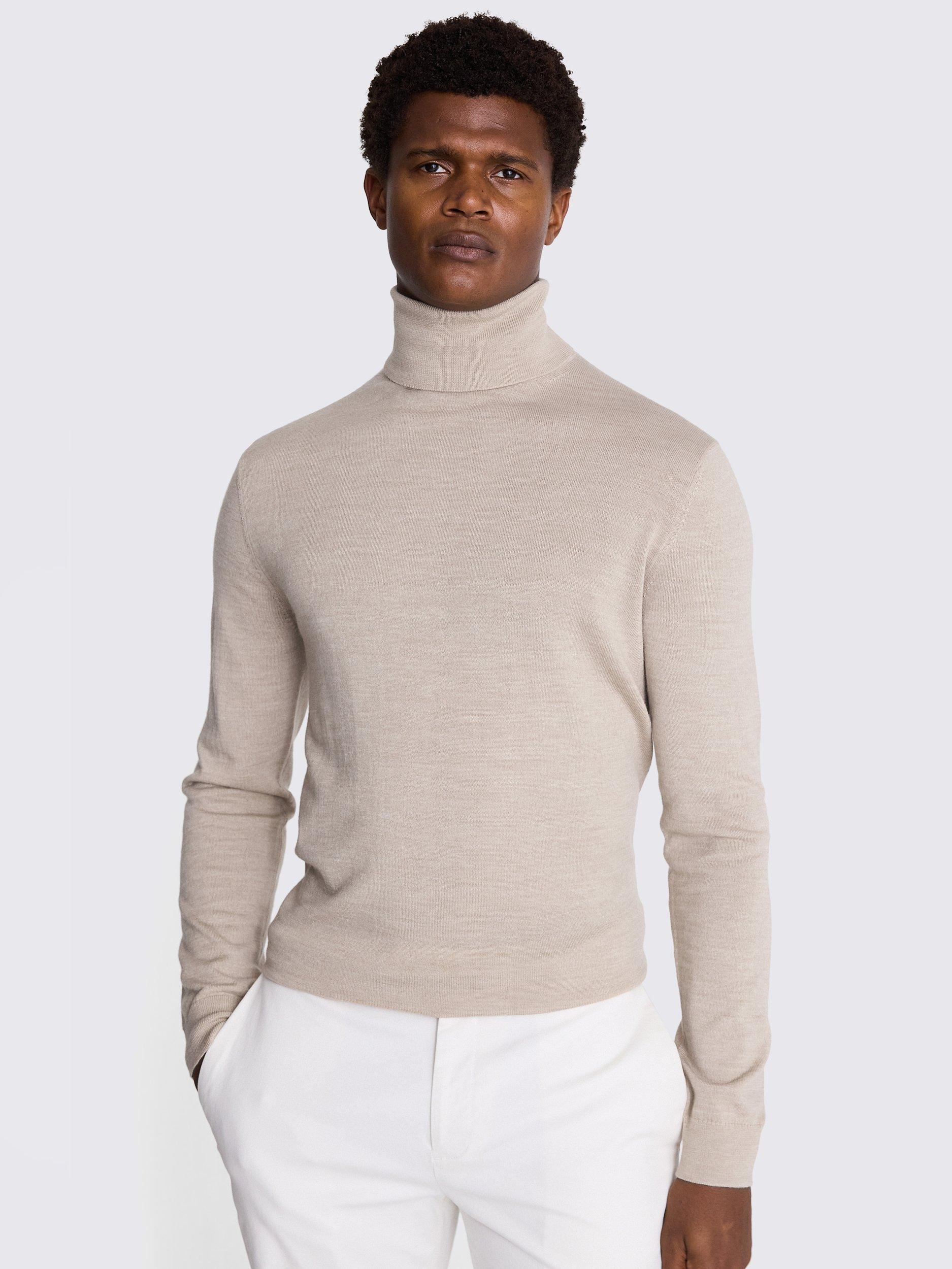 Moss Merino Wool Blend Roll Neck Jumper Beige