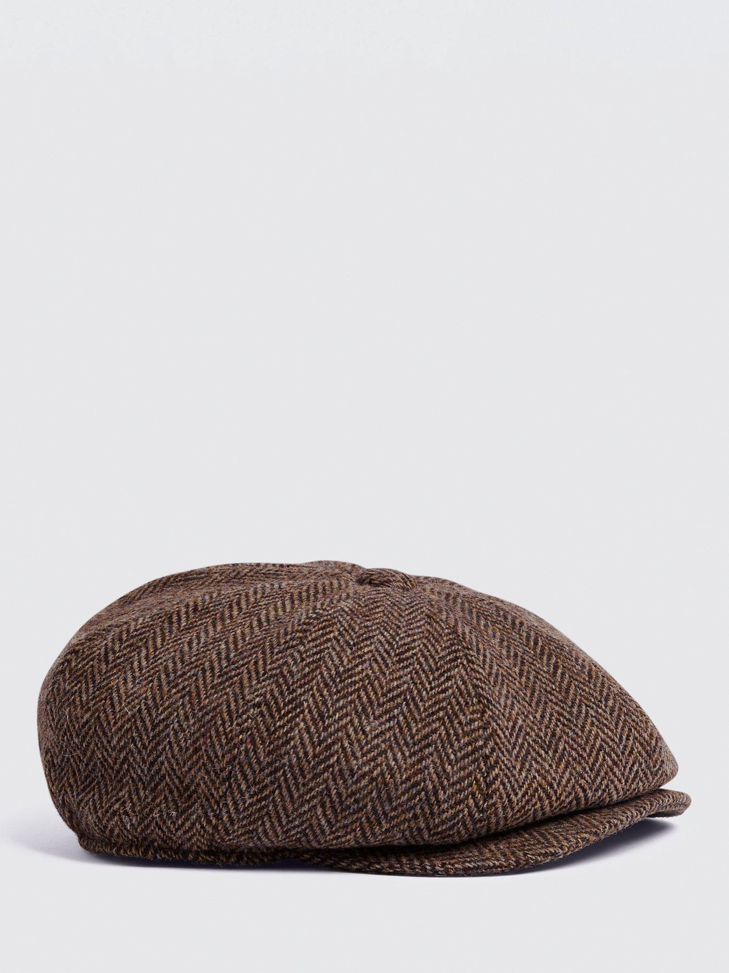 Moss Tweed Herringbone Baker Boy Cap, Brown