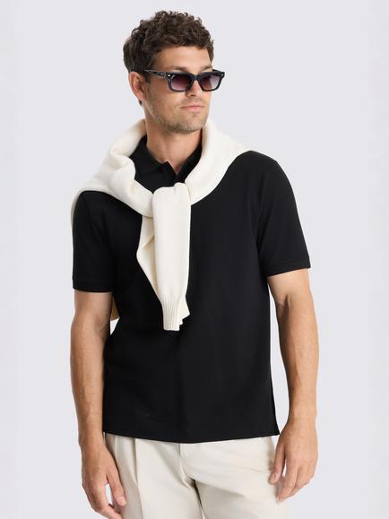 Moss Pique Short Sleeve Polo Shirt, Black