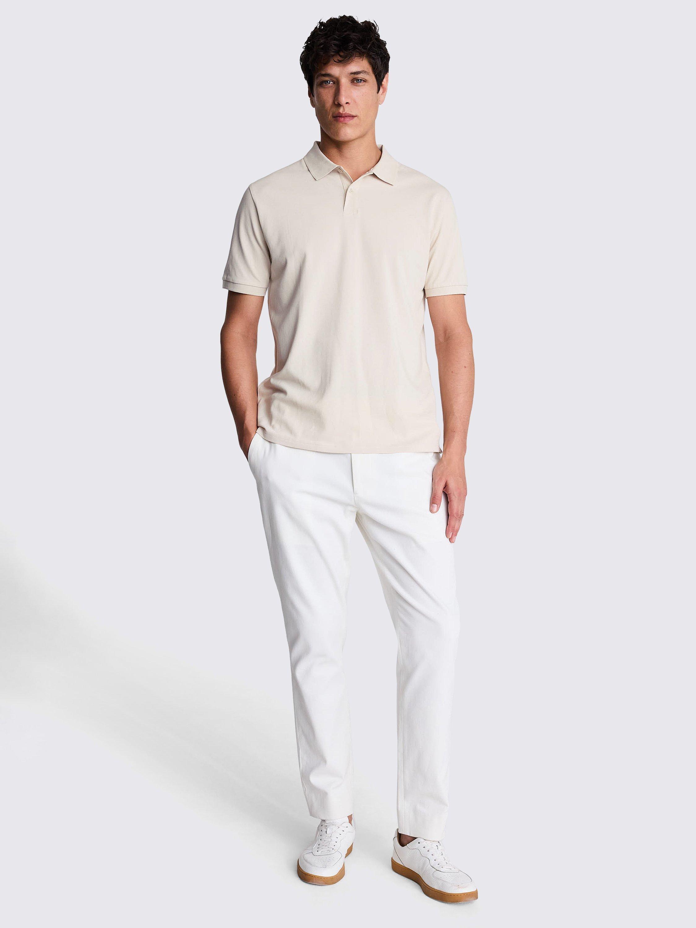 Product image 2 of 5, which shows Moss Pique Short Sleeve Polo Shirt, Ecru, S