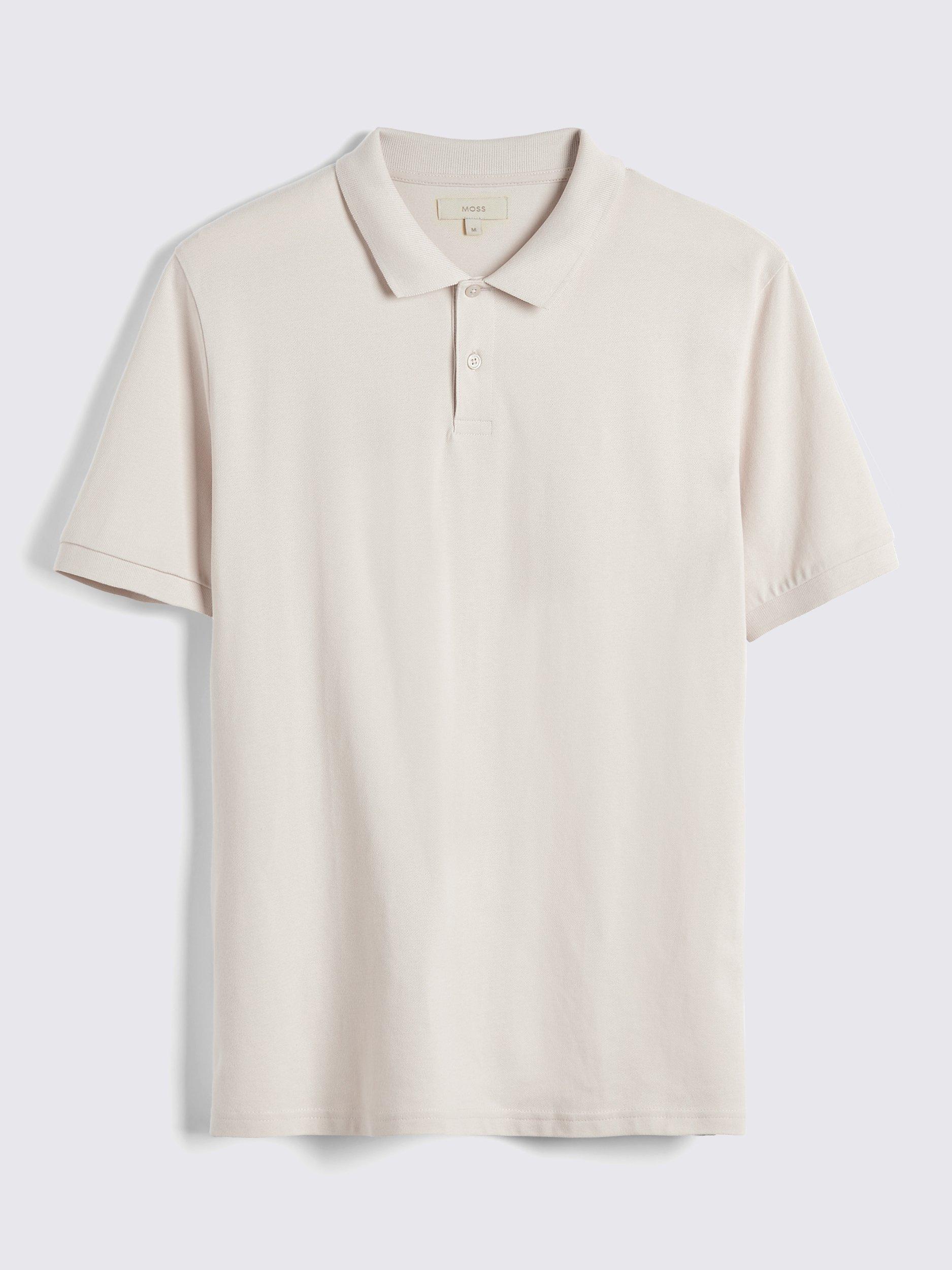 Product image 4 of 5, which shows Moss Pique Short Sleeve Polo Shirt, Ecru, S