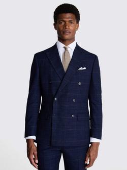 Moss Tailored Fit Double-Breasted Check Suit Jacket, Navy/Multi, Navy/Black