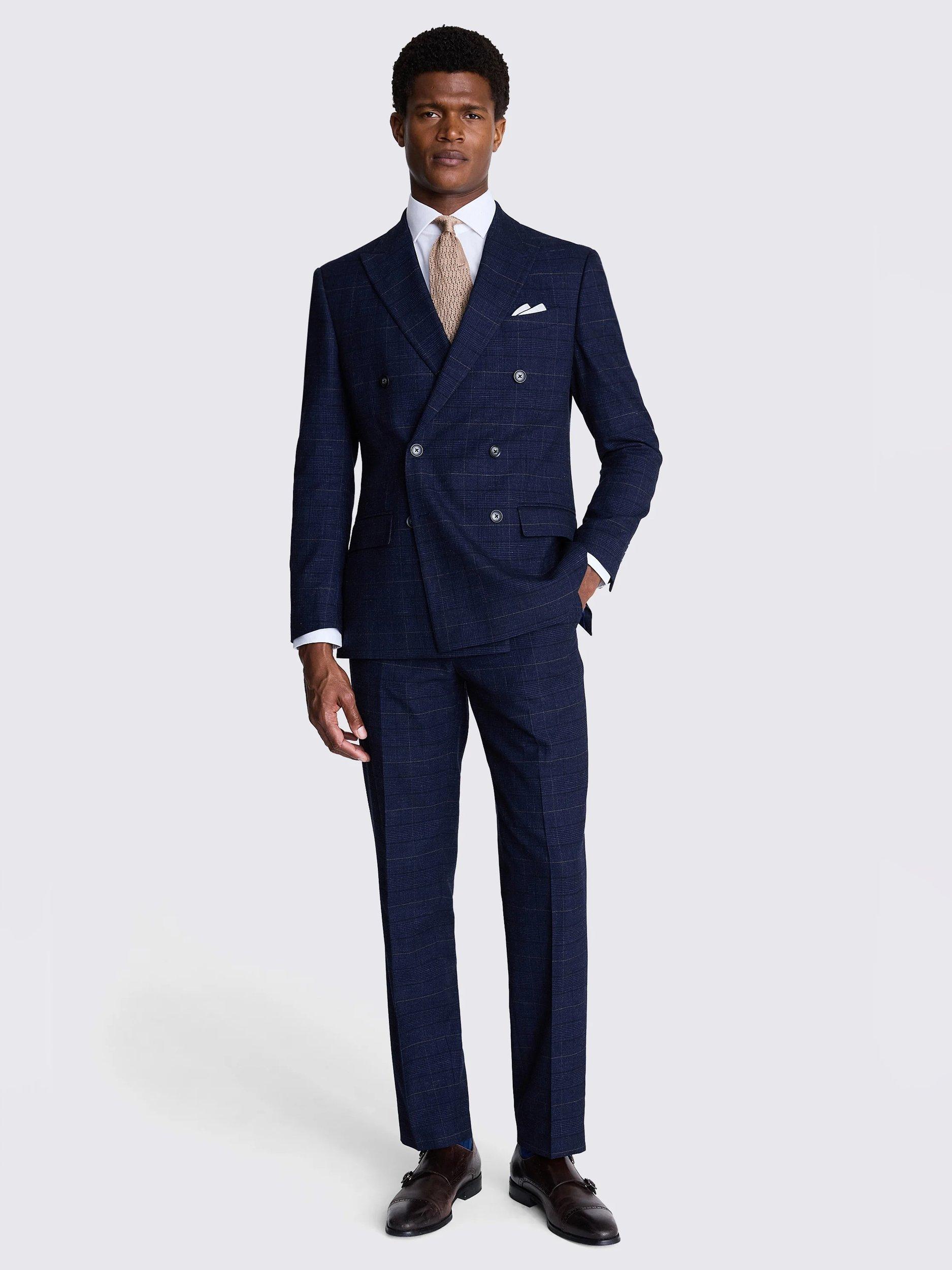 Product image 2 of 6, which shows Moss Tailored Fit Double-Breasted Check Suit Jacket, Navy/Multi, 36S