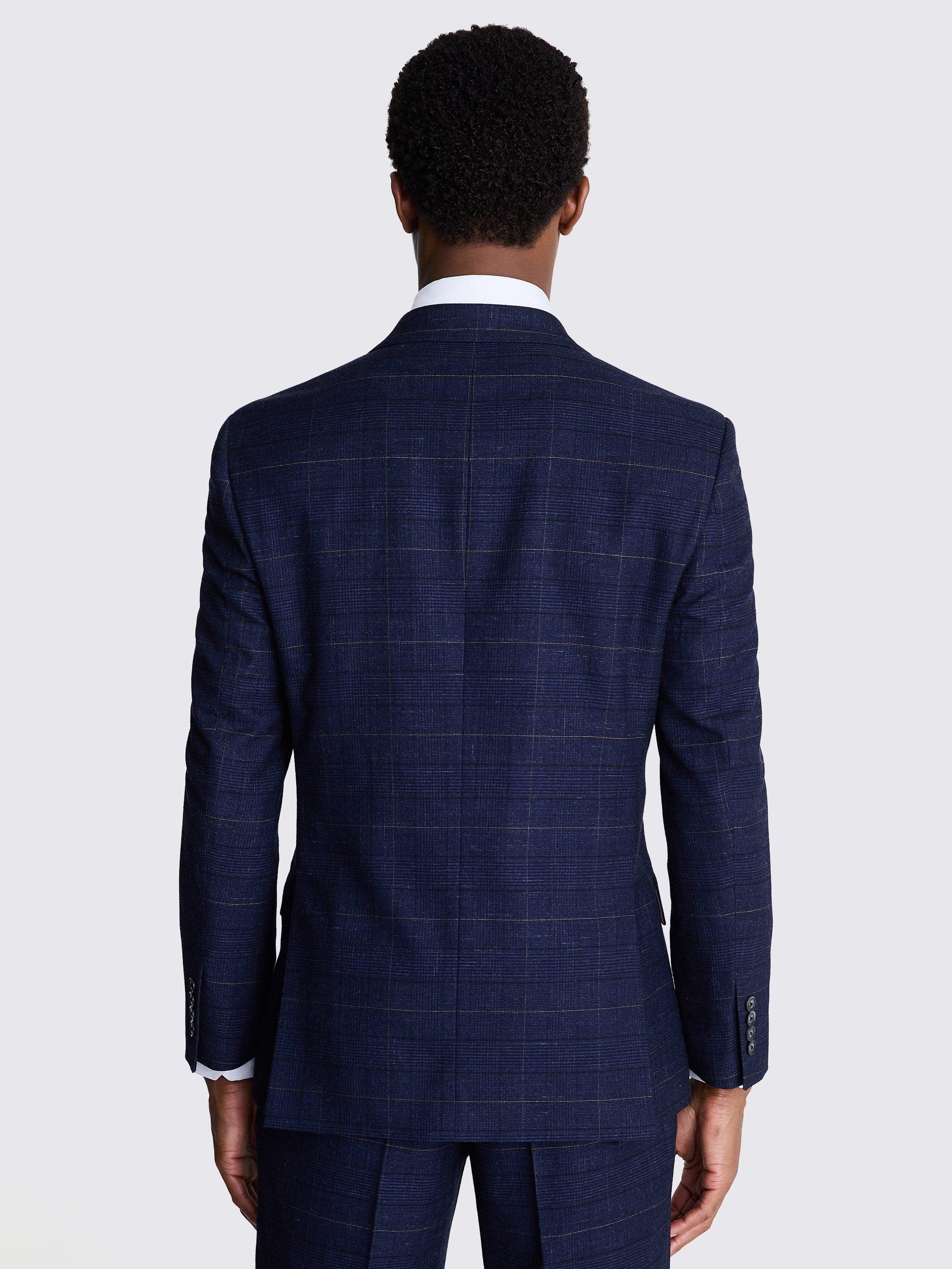 Product image 3 of 6, which shows Moss Tailored Fit Double-Breasted Check Suit Jacket, Navy/Multi, 36S