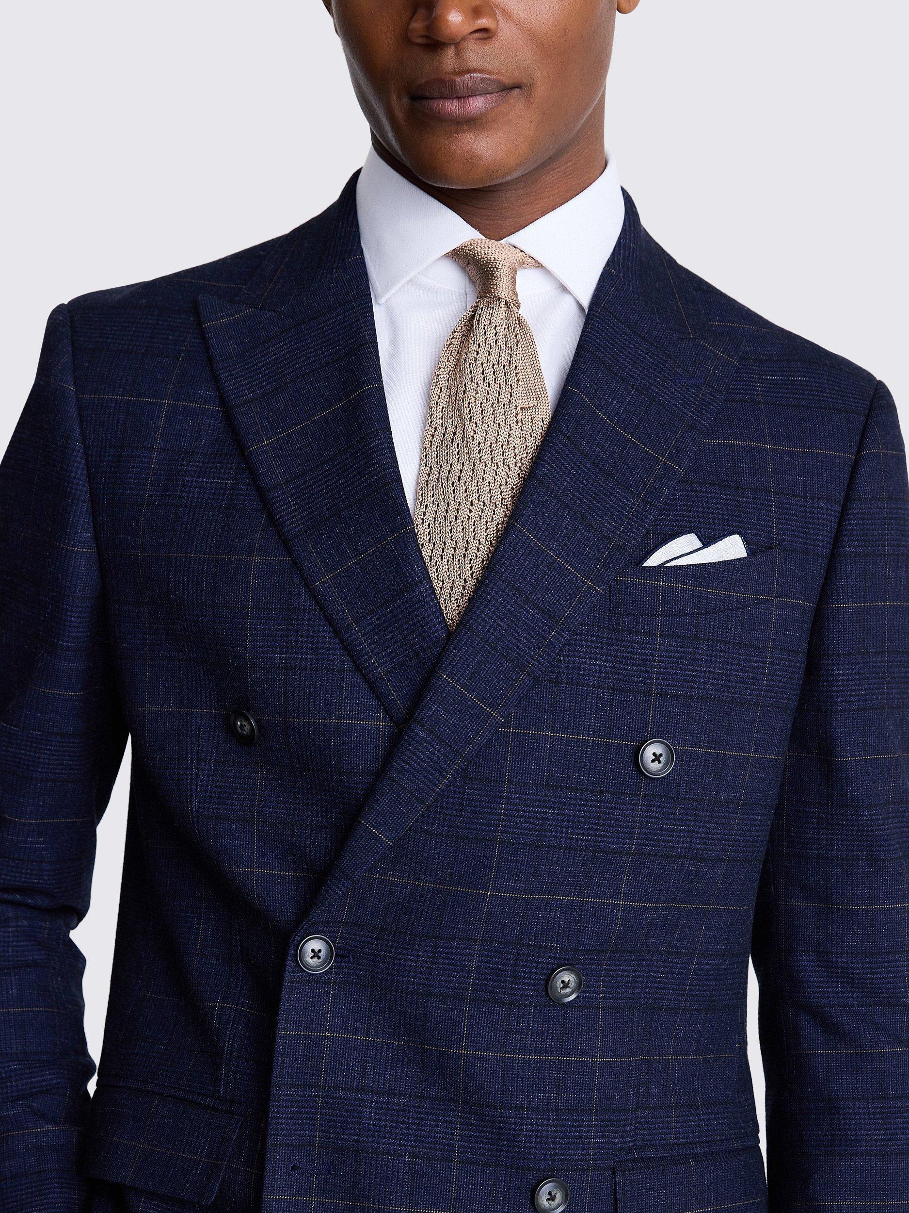 Product image 4 of 6, which shows Moss Tailored Fit Double-Breasted Check Suit Jacket, Navy/Multi, 36S