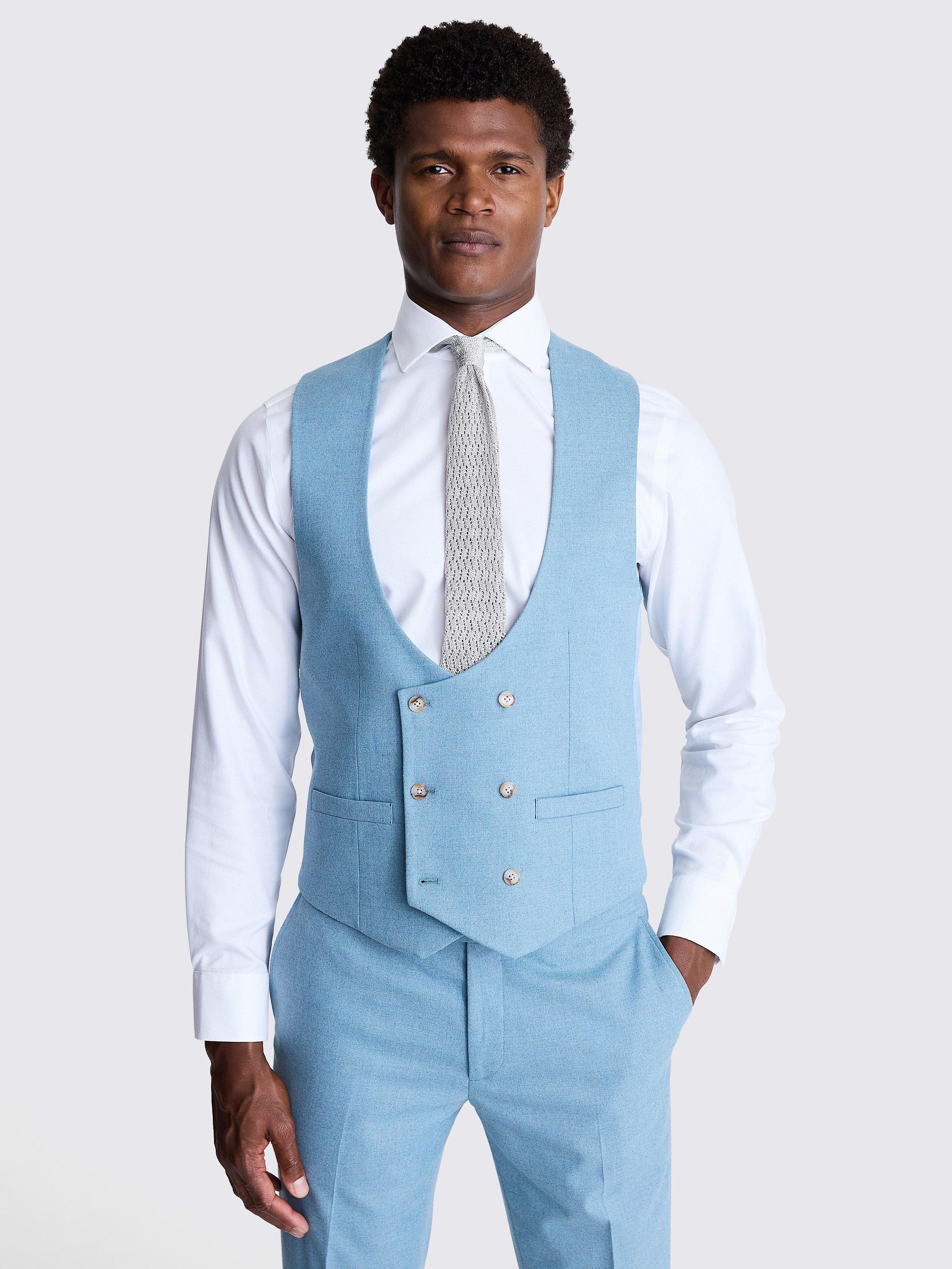Moss Slim Fit Flannel Waistcoat, Duck Egg