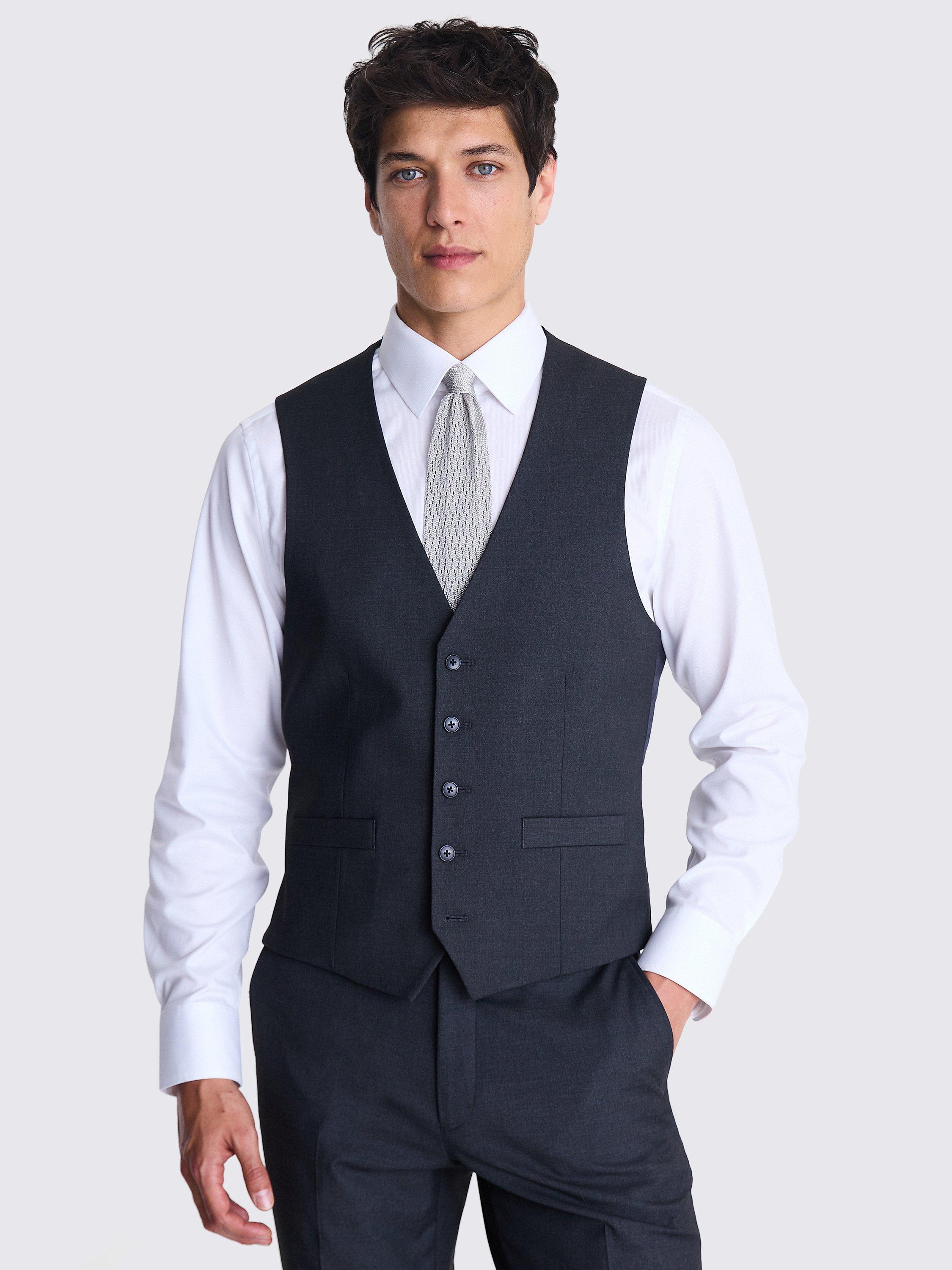 Moss Tailored Fit Stretch Suit Waistcoat, Charcoal, 36R