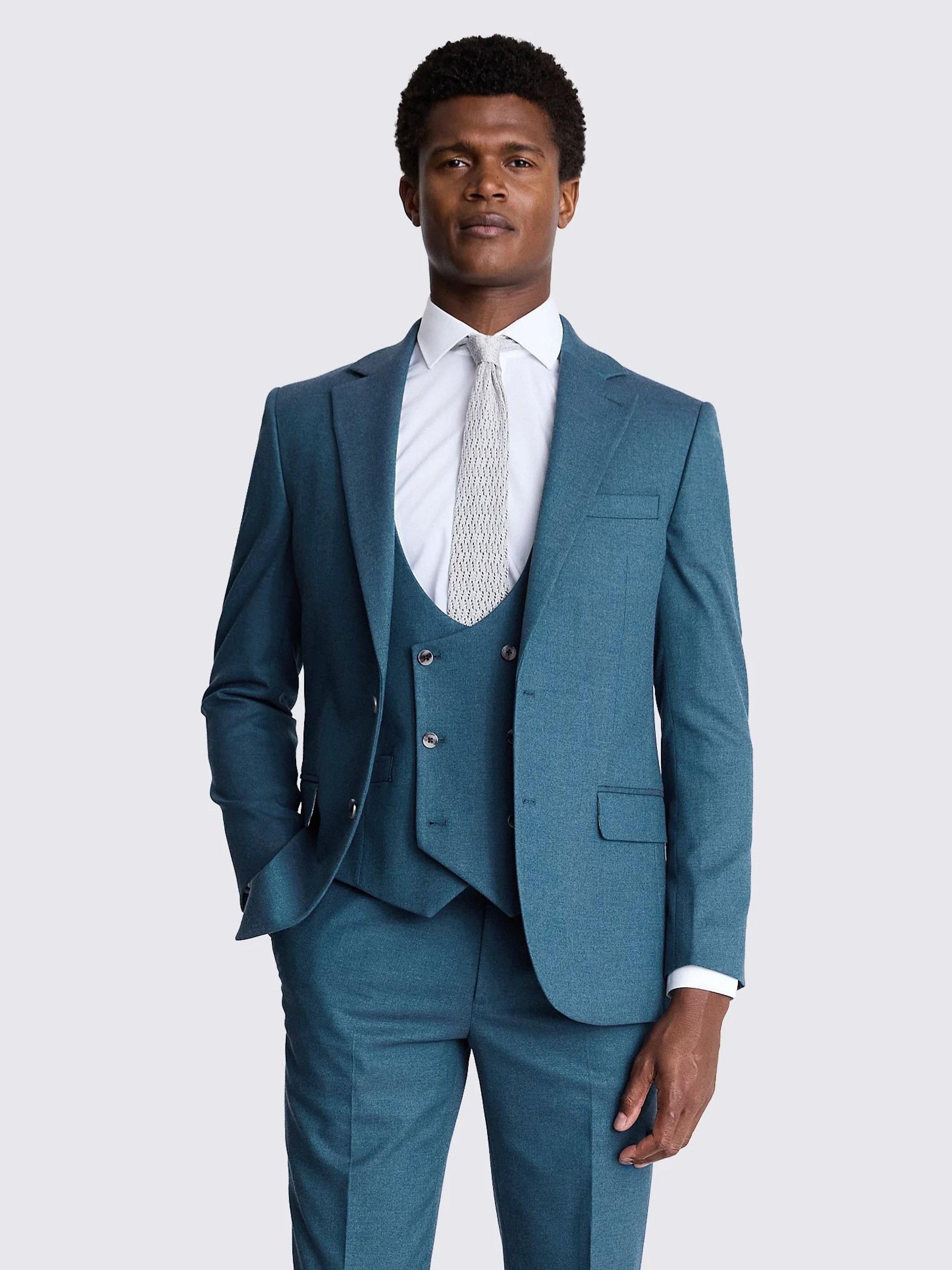 Moss Tailored Fit Flannel Suit Jacket Teal