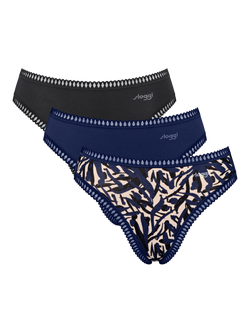 sloggi GO Crush Organic Cotton Blend High Leg Briefs, Pack of 3, Navy/Multi