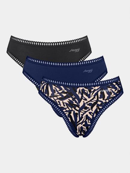 sloggi GO Crush Organic Cotton Blend High Leg Briefs, Pack of 3, Navy/Multi