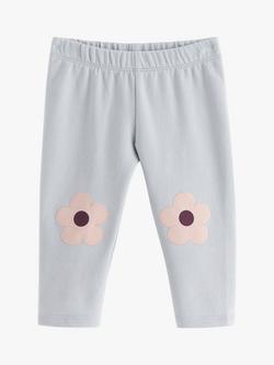 Lindex Baby Flower Knee Patch Leggings, Light Dusty Blue, Light Dusty Blue