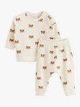 Lindex Baby Organic Cotton Fox Print Sweatshirt and Joggers Set, Light Beige