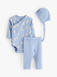 Lindex Baby Organic Cotton Bodysuit, Leggings & Hat Set, Light Dusty Blue