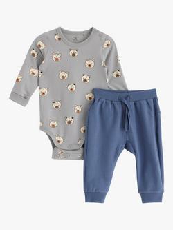 Lindex Baby Bear Print Bodysuit and Joggers Set, Dark Dusty Blue, Dark Dusty Blue