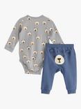Lindex Baby Bear Print Bodysuit and Joggers Set, Dark Dusty Blue