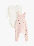 Lindex Baby Organic Cotton Bodysuit & Dungaree Outfit Set, Light Pink