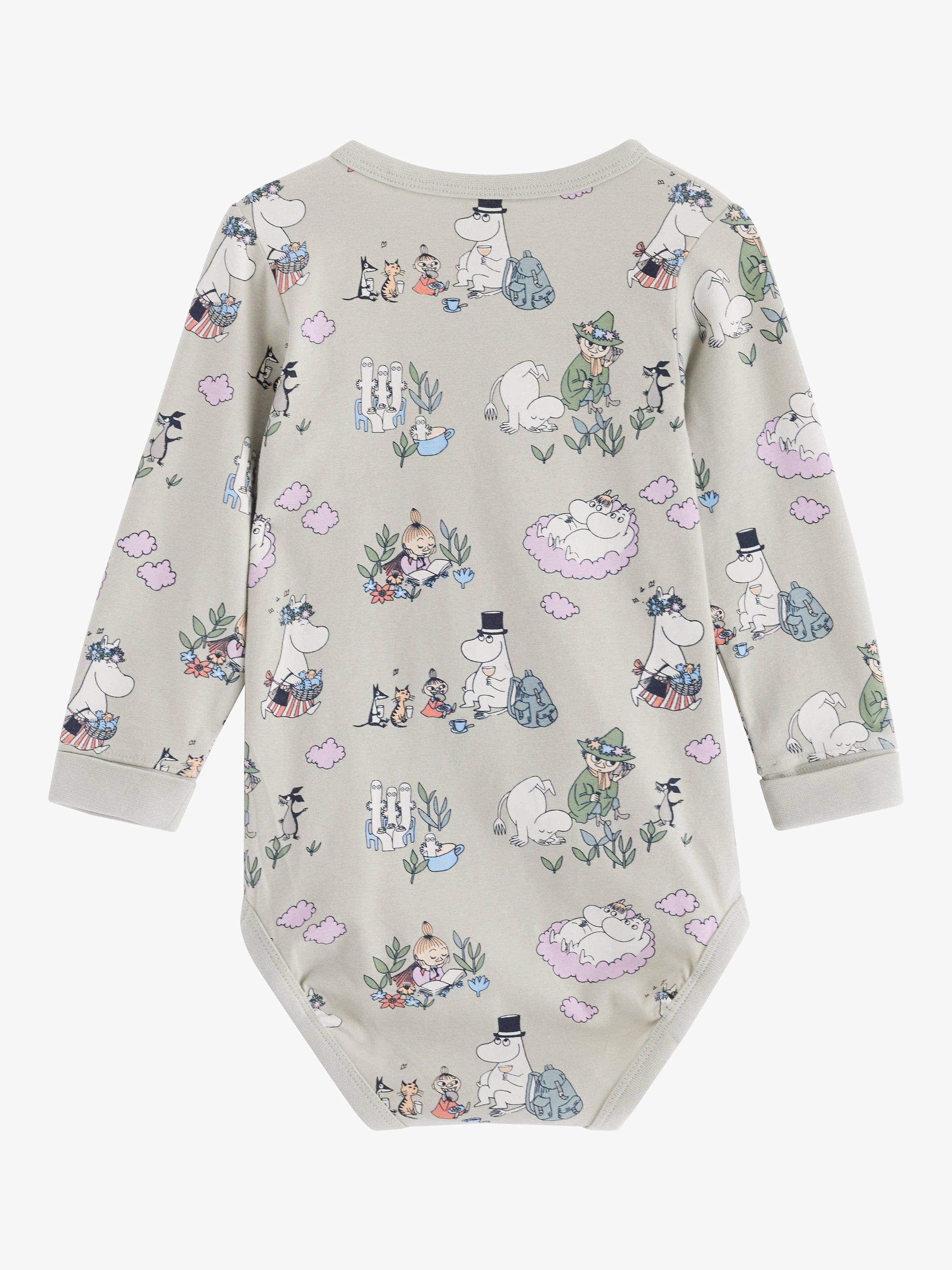 Lindex Baby Moomin Long Sleeved Bodysuit, Light Dusty Aqua/Multi, 7-9 months