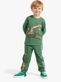 Lindex Kids' Organic Cotton Working Vehicles Jogging Bottoms, Green, Green