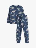 Lindex Kids' Cotton Dinosaur Pyjamas, Dark Blue