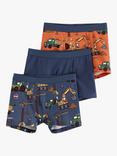 Lindex Kids' Cotton Stretch Vehicle Print Boxers, Pack of 3, Dusty Orange