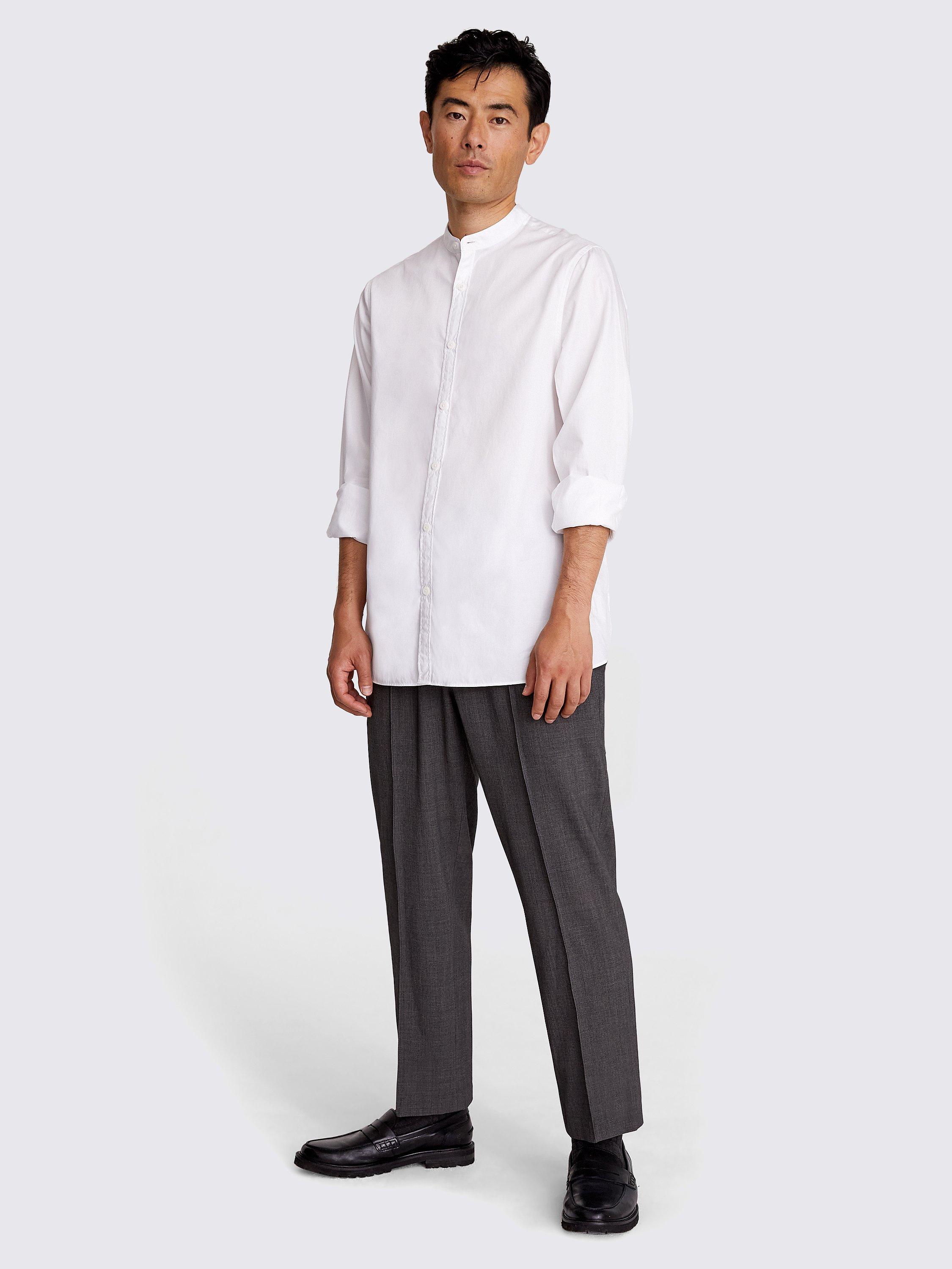 Moss Fine Twill Collarless Shirt, White, S