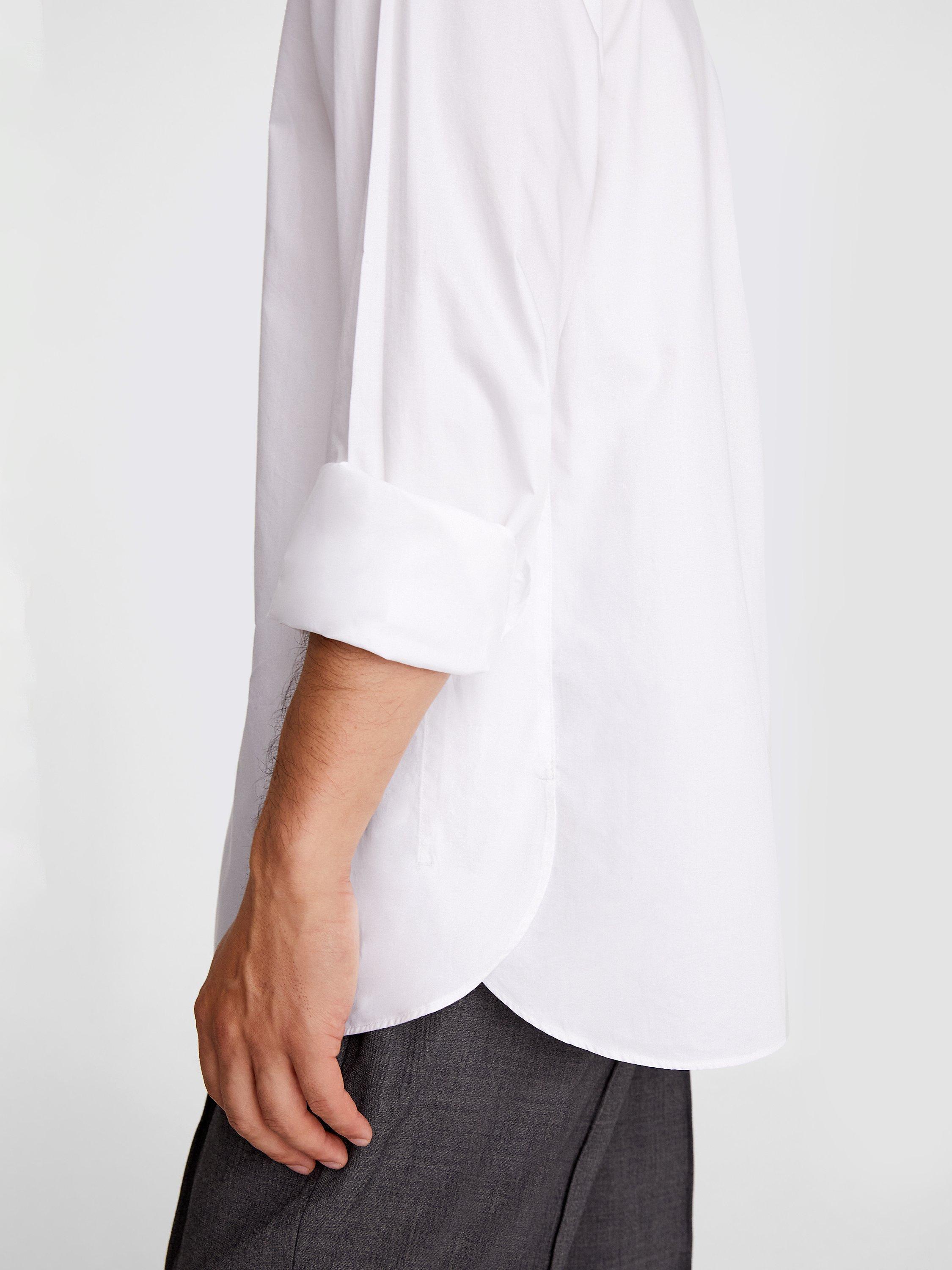 Moss Fine Twill Collarless Shirt, White, S