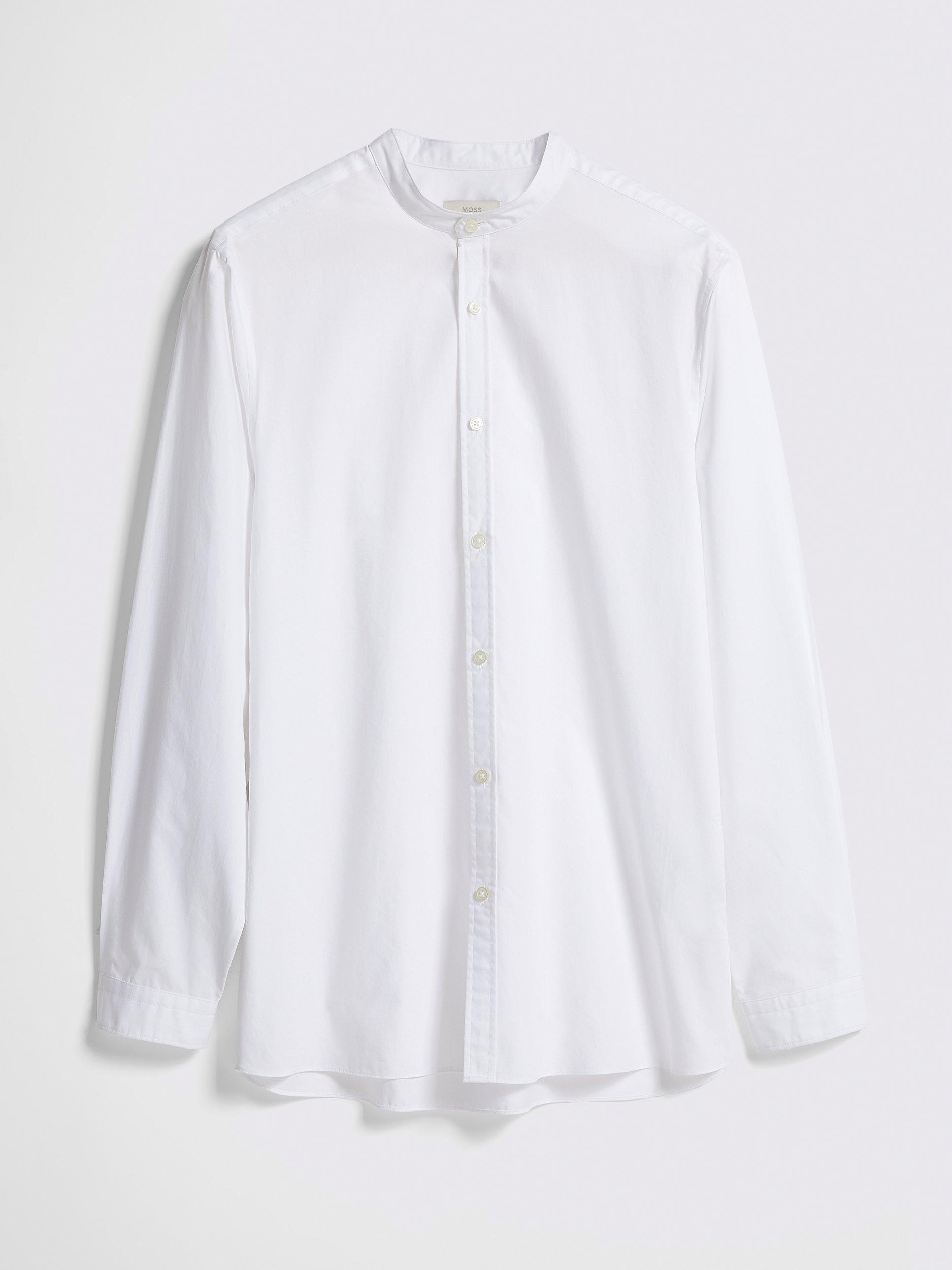 Moss Fine Twill Collarless Shirt, White, S