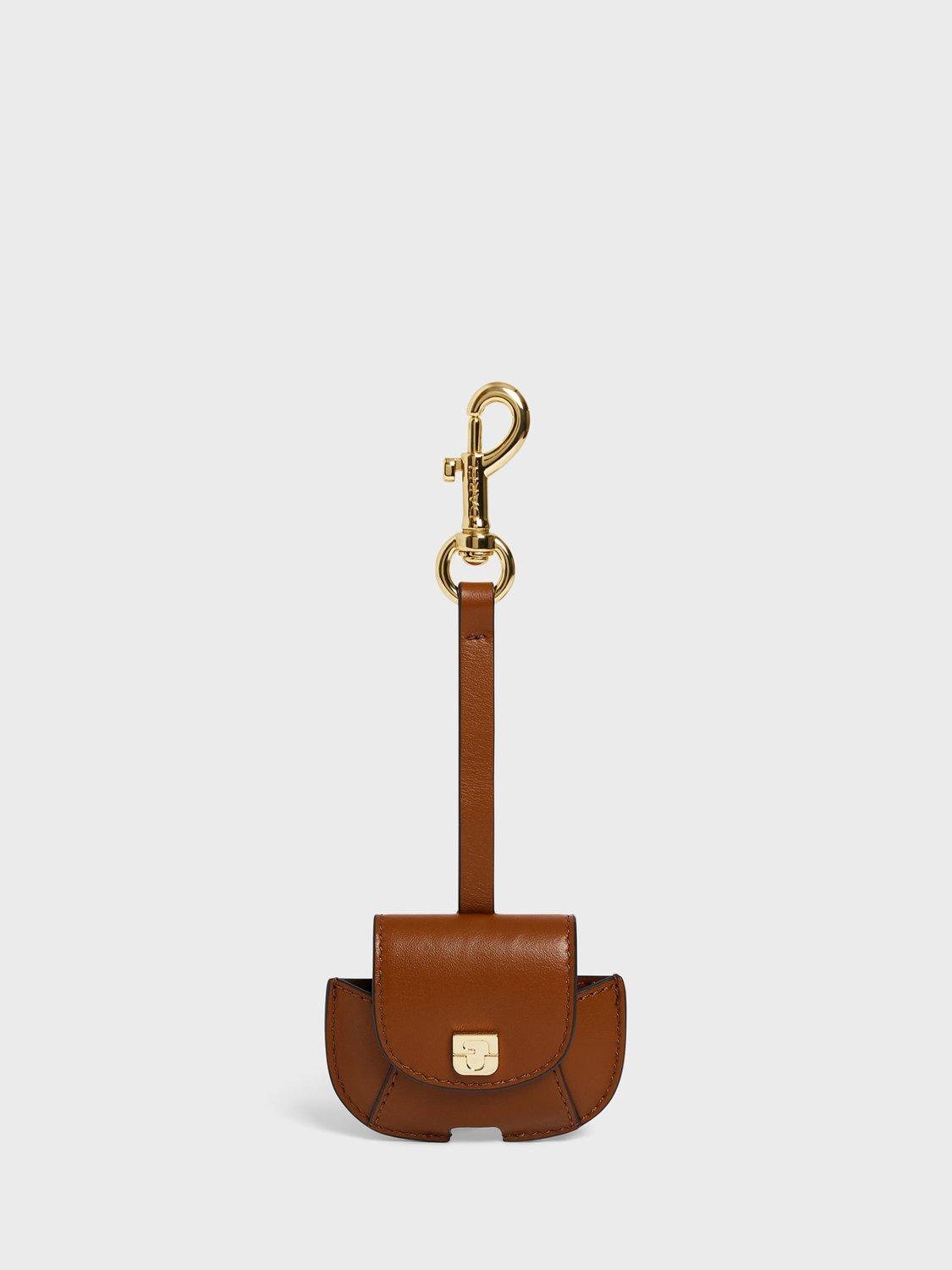 Gerard Darel Gaby Leather Clip-On Airpods Case, Cognac
