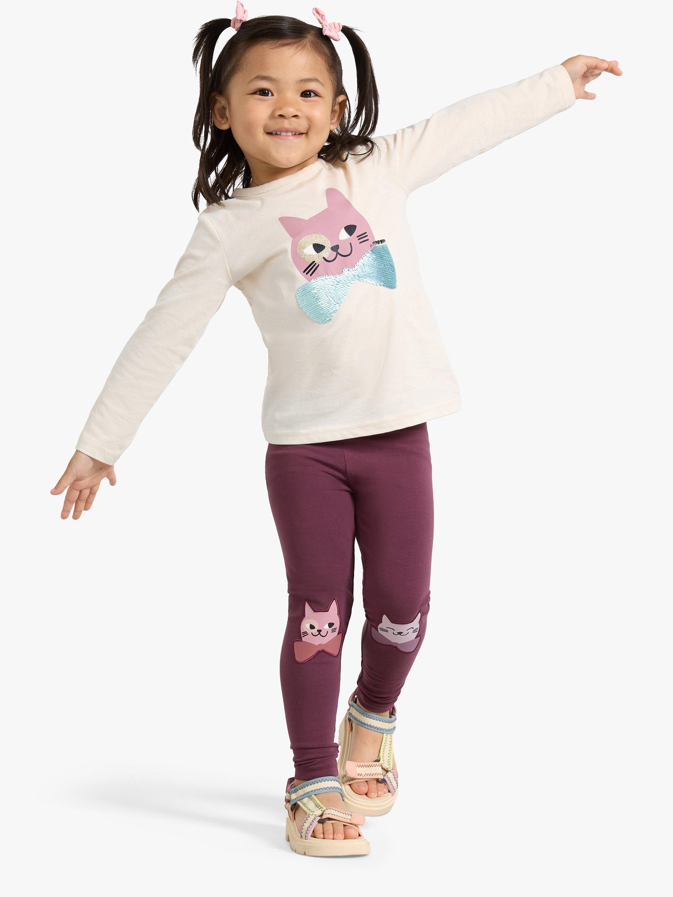 Product image 1 of 7, which shows Lindex Kids' Cat Knee Patch Leggings, Dark Dusty Lilac, 6-7 years