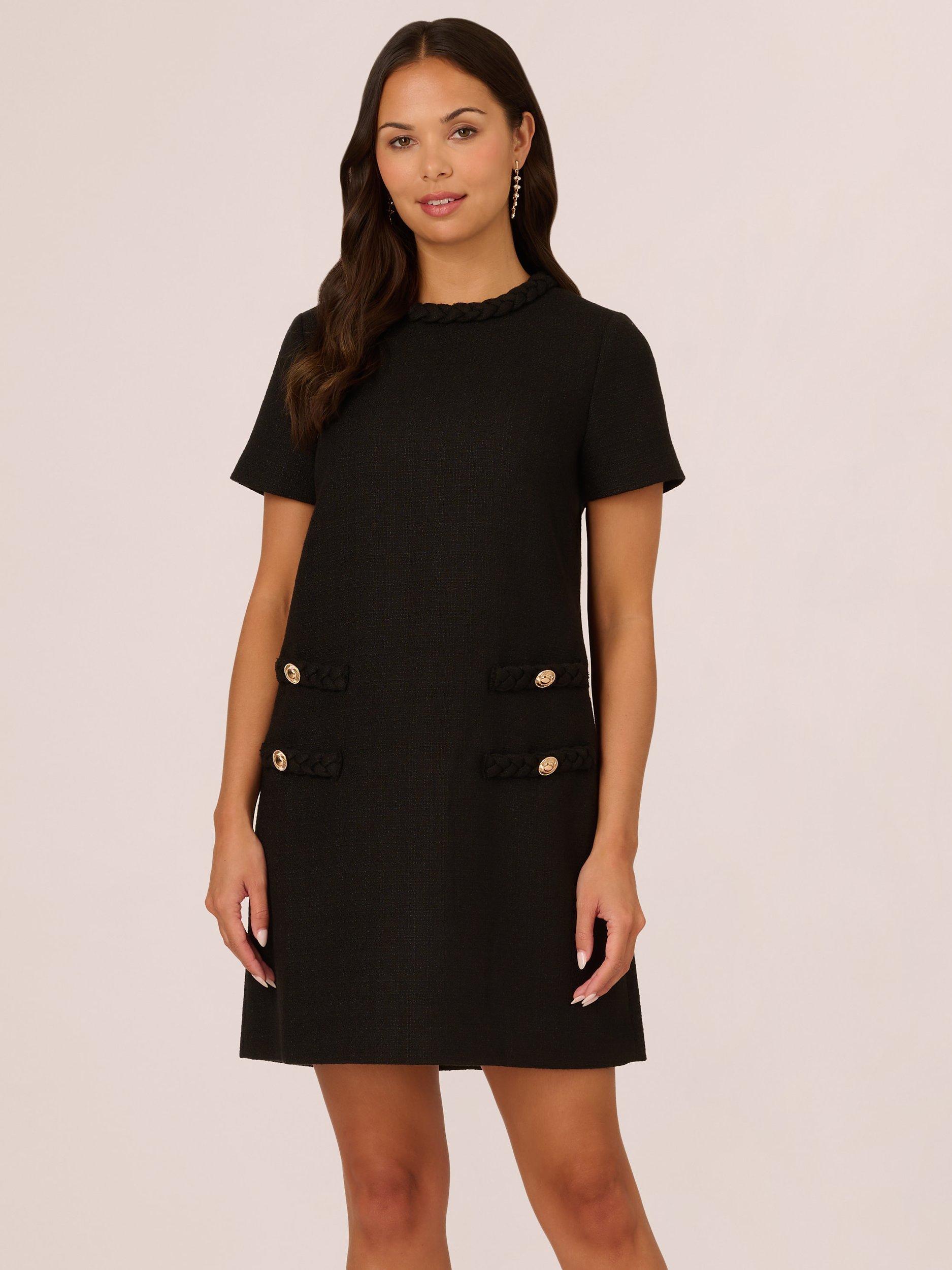 Product image 1 of 8, which shows Adrianna Papell Tweed Sheath Dress, Black, L